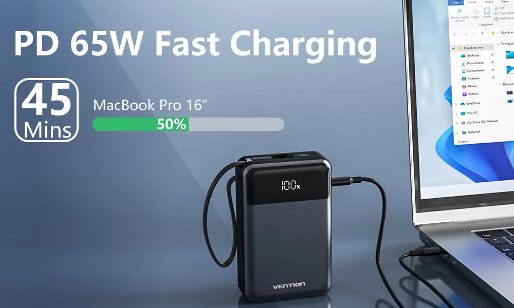 Vention 65W Power Bank 20000Mah Fast Charging Powerbank Exte