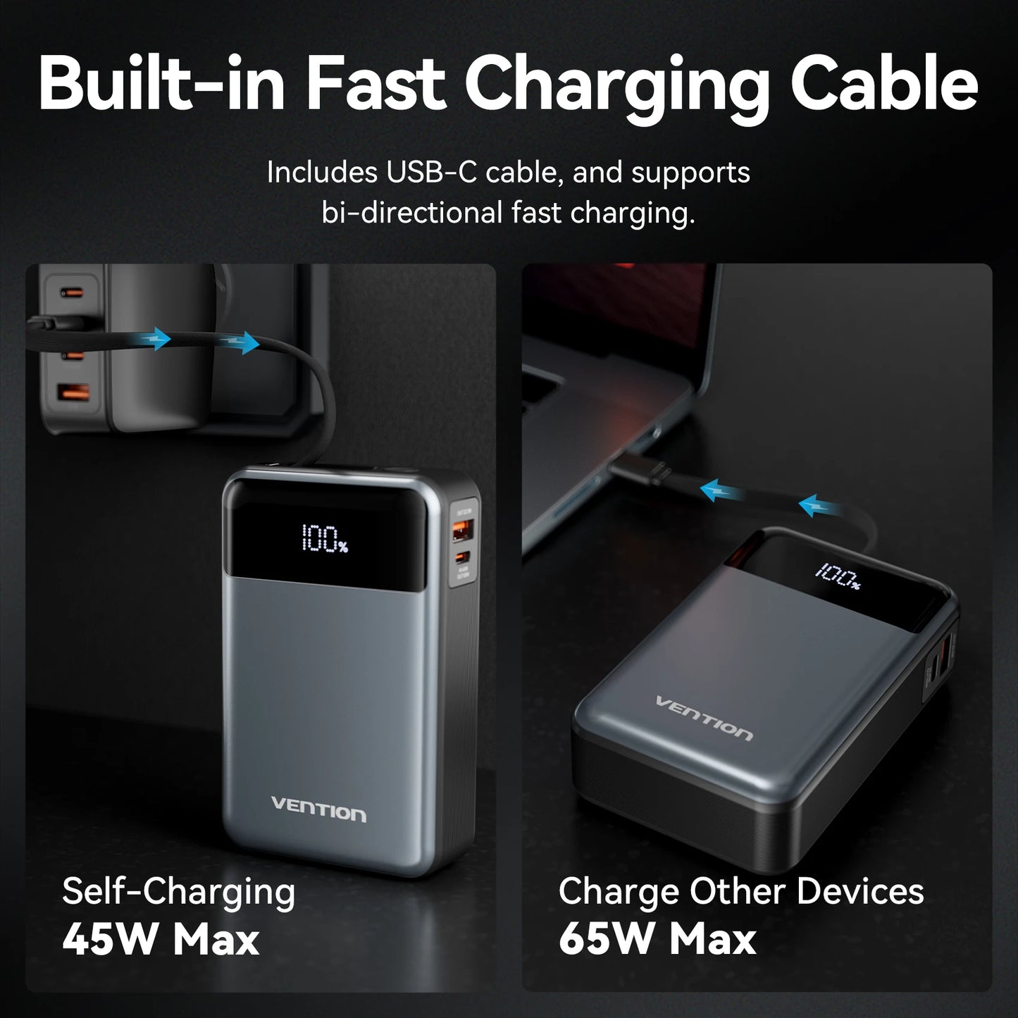 Vention 65W Power Bank 20000Mah Fast Charging Powerbank Exte