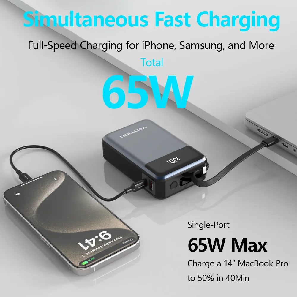 Vention 65W Power Bank 20000Mah Fast Charging Powerbank Exte