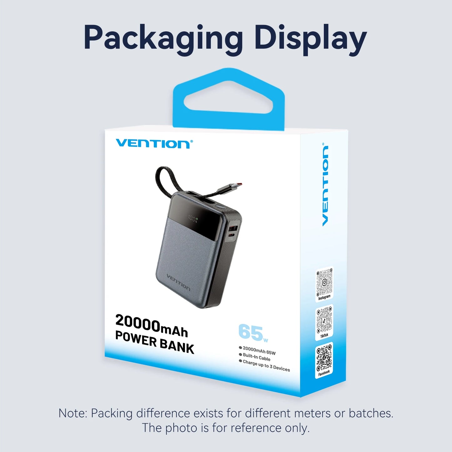 Vention 65W Power Bank 20000Mah Fast Charging Powerbank Exte